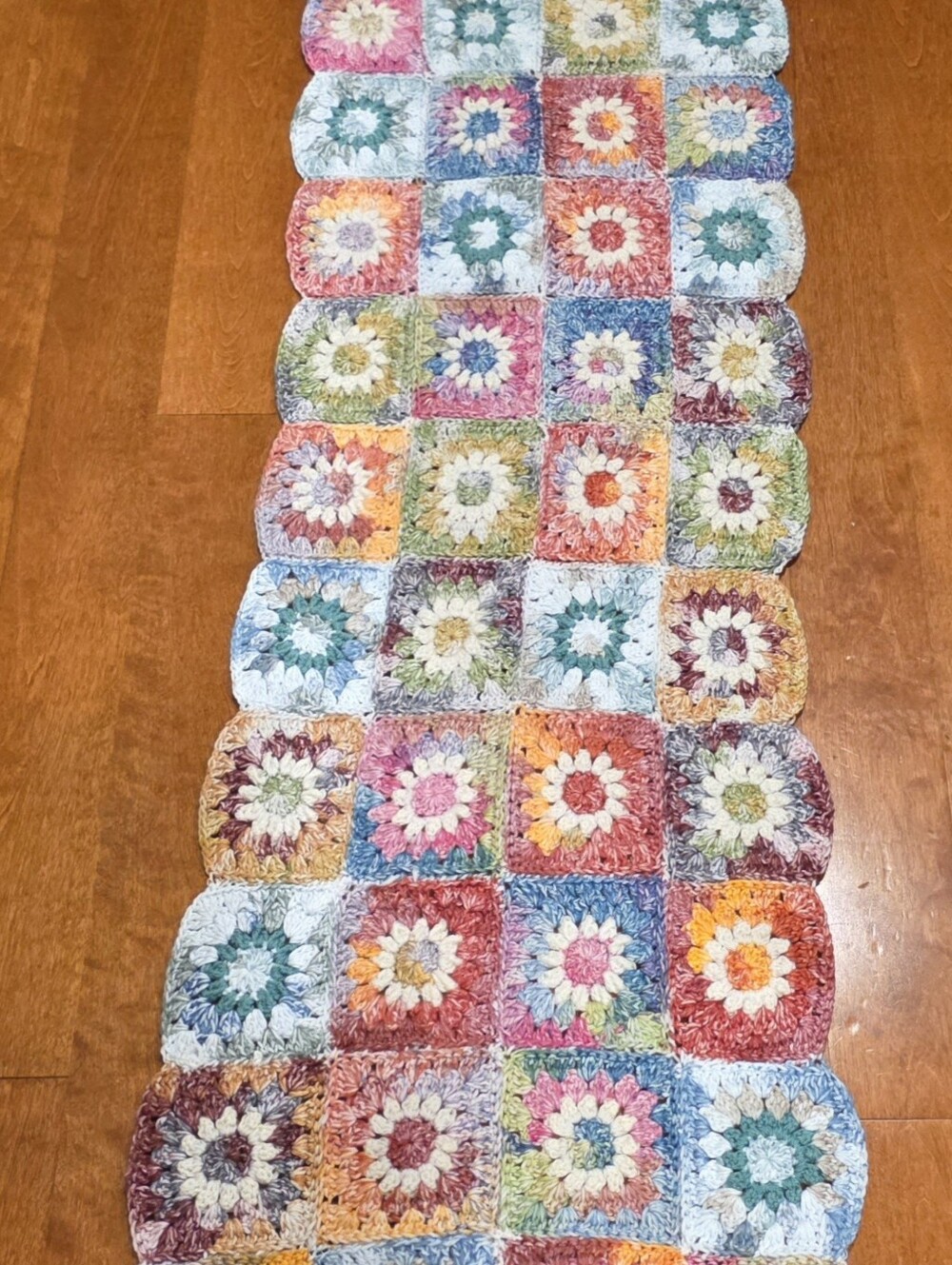 Handmade Multicolor Crochet Granny Floral  Squares Table Runner Cottagecore